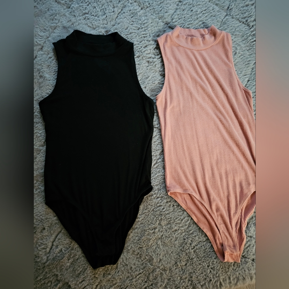 Two bodysuits pink and black